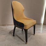 Yellow Velvet Dining Chair with Chinese Embroidered Back & Gold Stainless Steel Accents